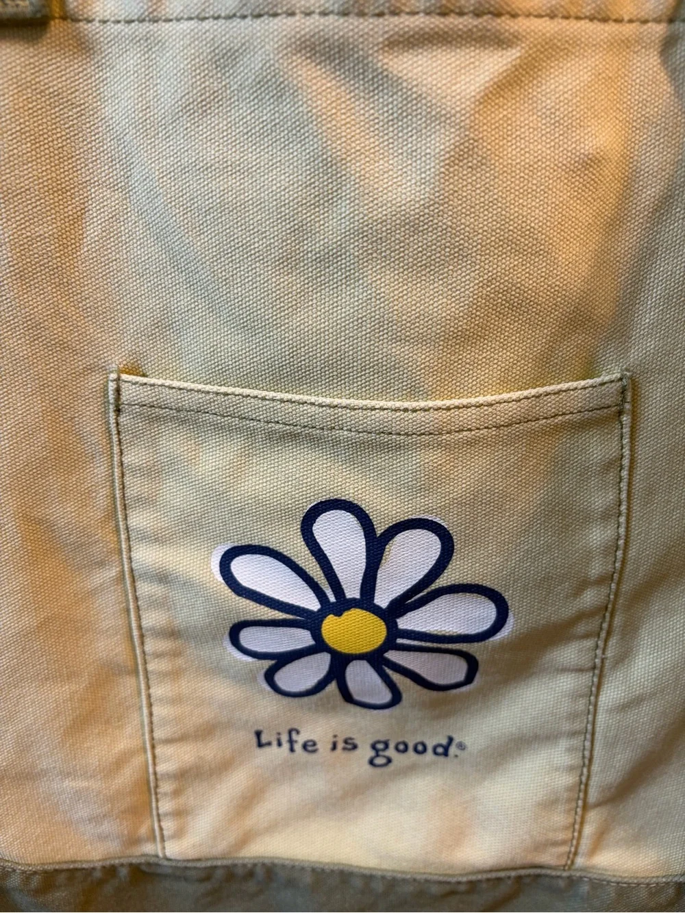 Life Is Good Canvas Daisy Tote - 20x17 Cream and Olive Green